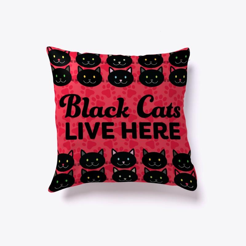 Black Cats Live Here Cat Throw Pillow